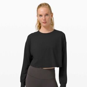 Lululemon Muscle Love LS Black Cropped Relaxed Fit Long Sleeve Shirt Top Size 2